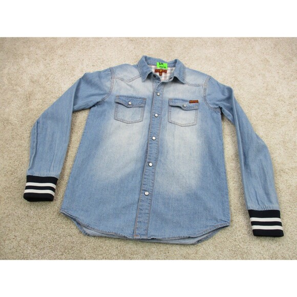 7 For All Mankind Shirt Women Medium Blue Denim Pearl Snap Button Up Top - Picture 2 of 11